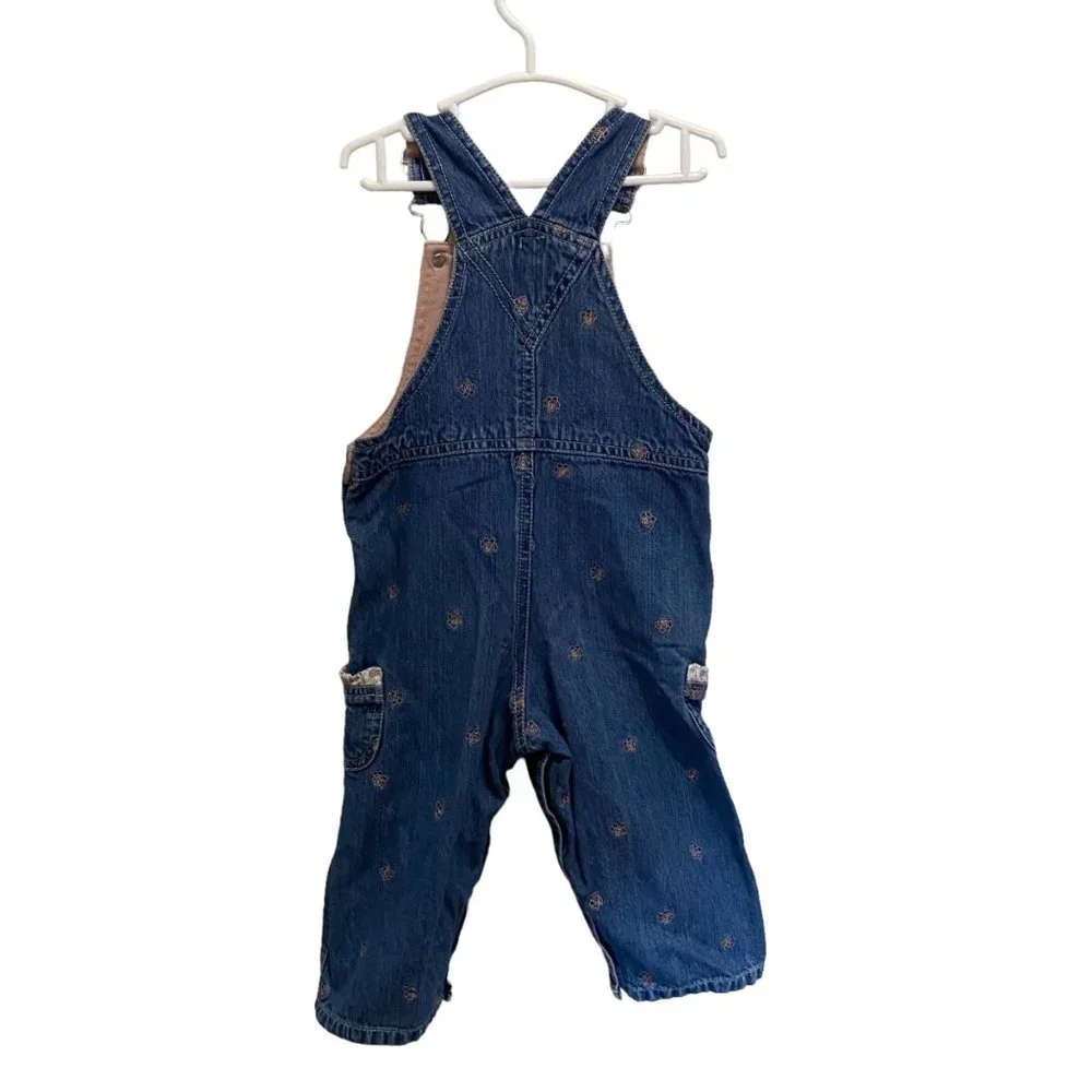 Carter's Baby 18 Months‎ Floral Embroidered Ruffled Pockets Overalls Denim Jeans